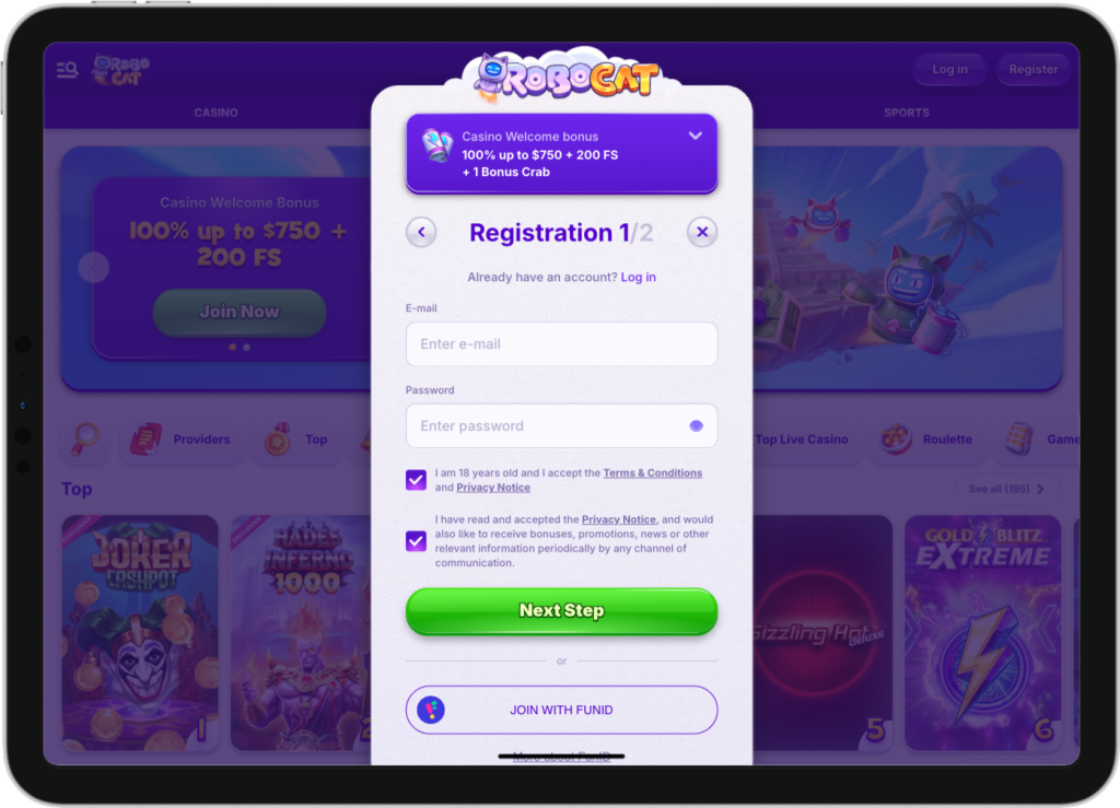 RoboCat Casino Login and Registration